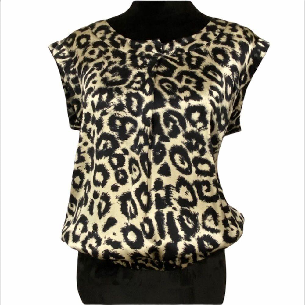 Abs Leopard short sleeve silk blouse size small petit